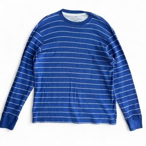 Y2K Faded Glory Men Blue And White Striped Thermal Skater Surfer Top